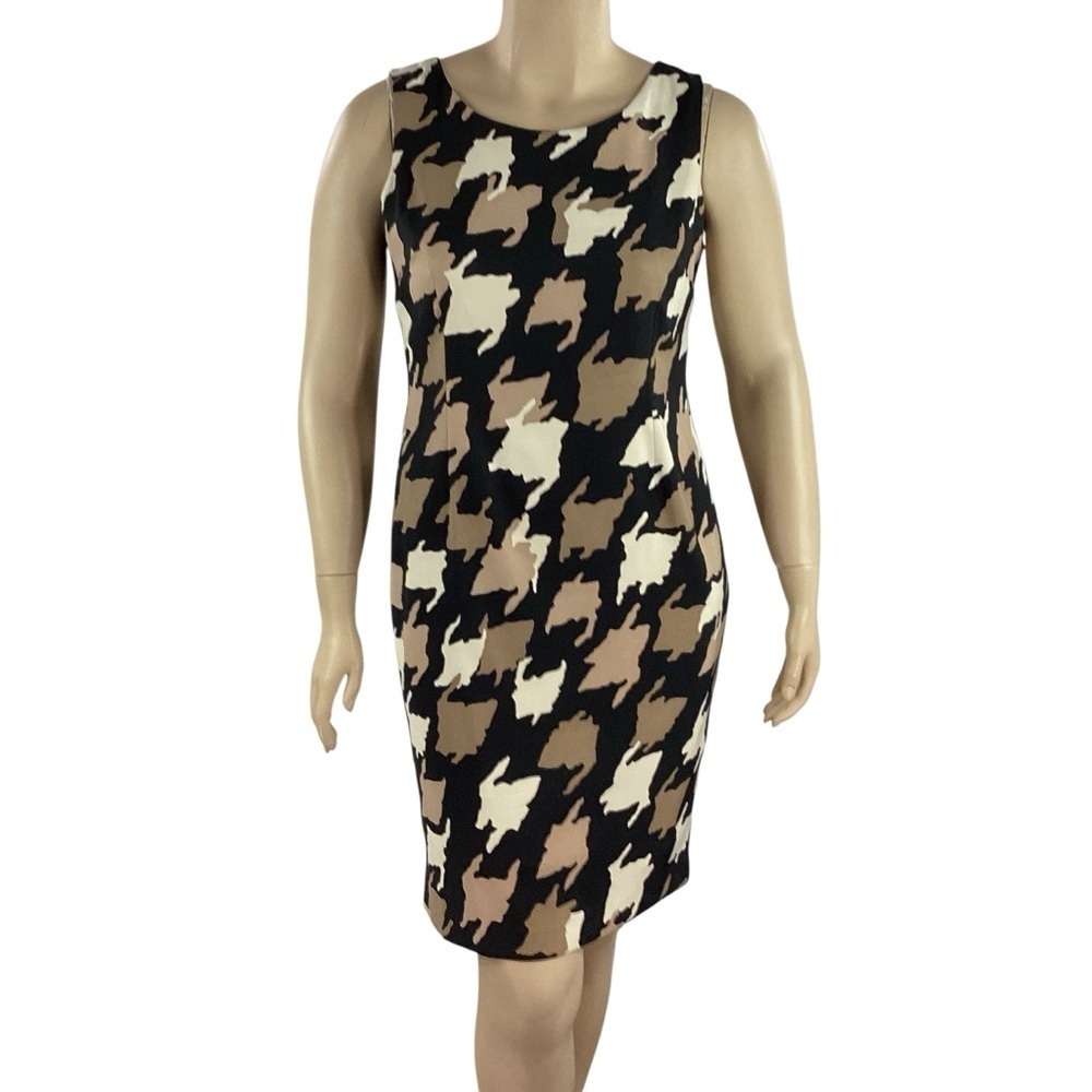 Jones Studio Sleeveless Sheath Dress Abstract Print Black Tan 12